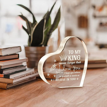 Gifts for Boyfriend, I Love You Gifts for Him, Men's Anniversary Heart Shaped Acrylic Block - Birthday Gifts for Him Boyfriend Husband, Valentines Day Gifts