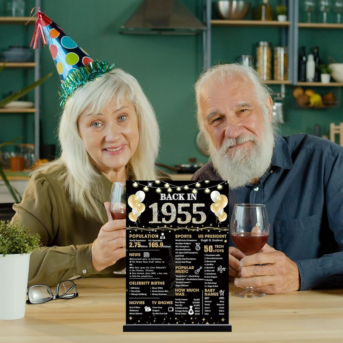 70th Birthday Decorations Gift for Women Men, Black Gold Back in 1955 1965 1975 1985 Poster Acrylic Sign Centerpiece 70th Anniversary Table Decor, 70 Years Old Birthday Party Supplies