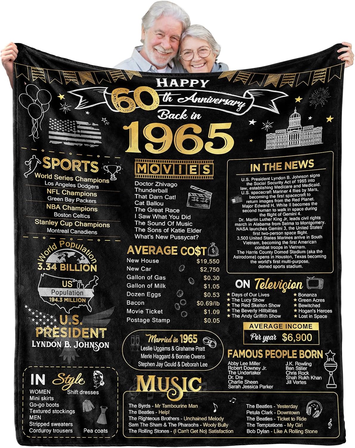 50th Anniversary Wedding Blanket Gifts Gift for 50th Wedding Anniversary Golden 50 Years of Marriage Gifts for Couple Wife Husband Dad Mom Parents Back in 1975 Blanket