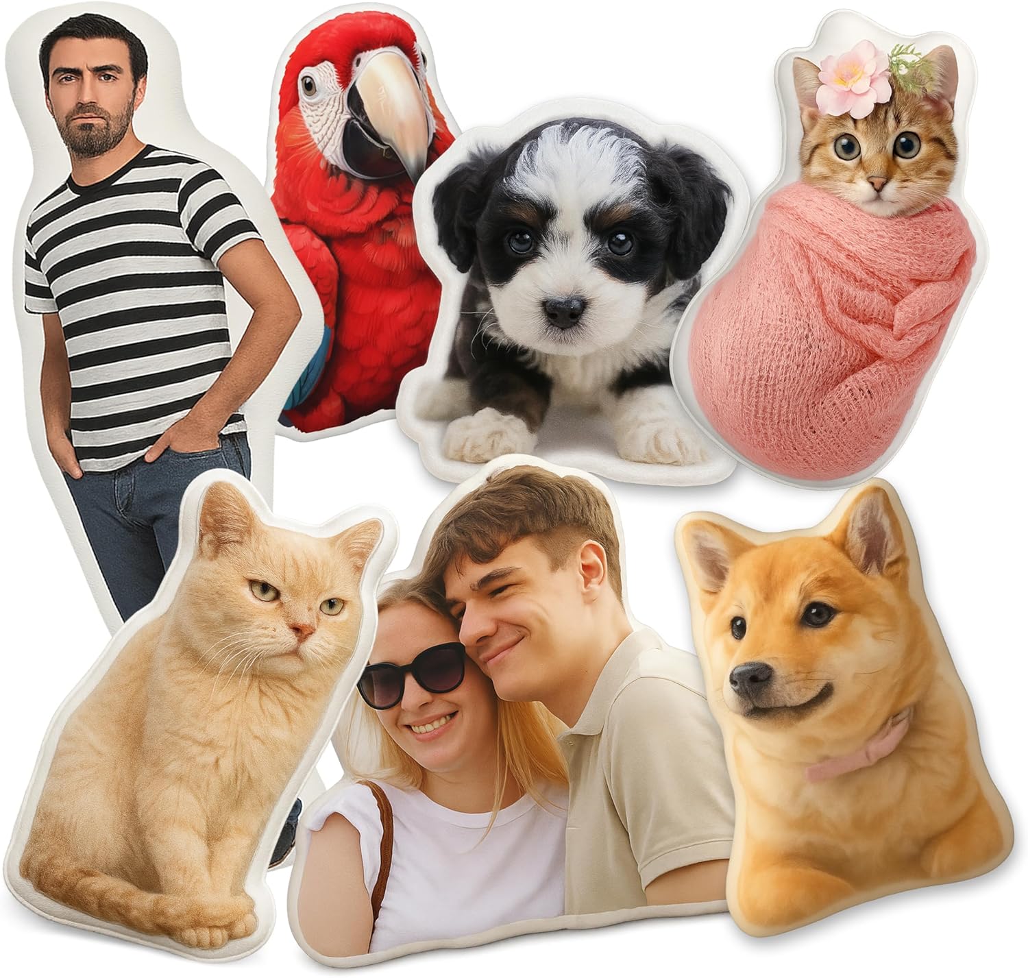 Custom Pet & Person Pillow with Photo Personalized Dog, Cat & Funny Couple Photos for Memorial Gifts, Room Decor, Boyfriend & Girlfriend, Soft Anime Body Decorative Pillow.