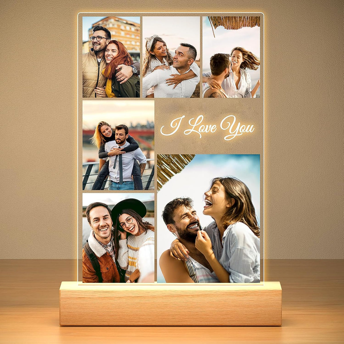 Custom Picture Frames, Personalized Photo Frame with Night Light, Customized Photo Frame, Personalized Anniversary Birthday Gifts for Women Men Him Her Couple