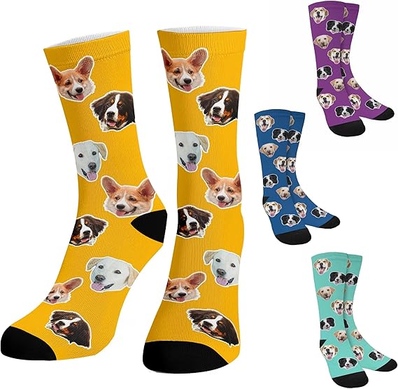 Custom Face Socks for Women Men Cat Dog Lovers, Customized Unisex Funny Crew Sock Gifts