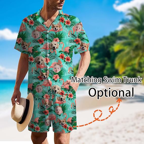 Custom Hawaiian Shirt with Face Picture for Men Custom Shirts Personalized Funny Button Down Hawaiian Beach Shirts w/Photo