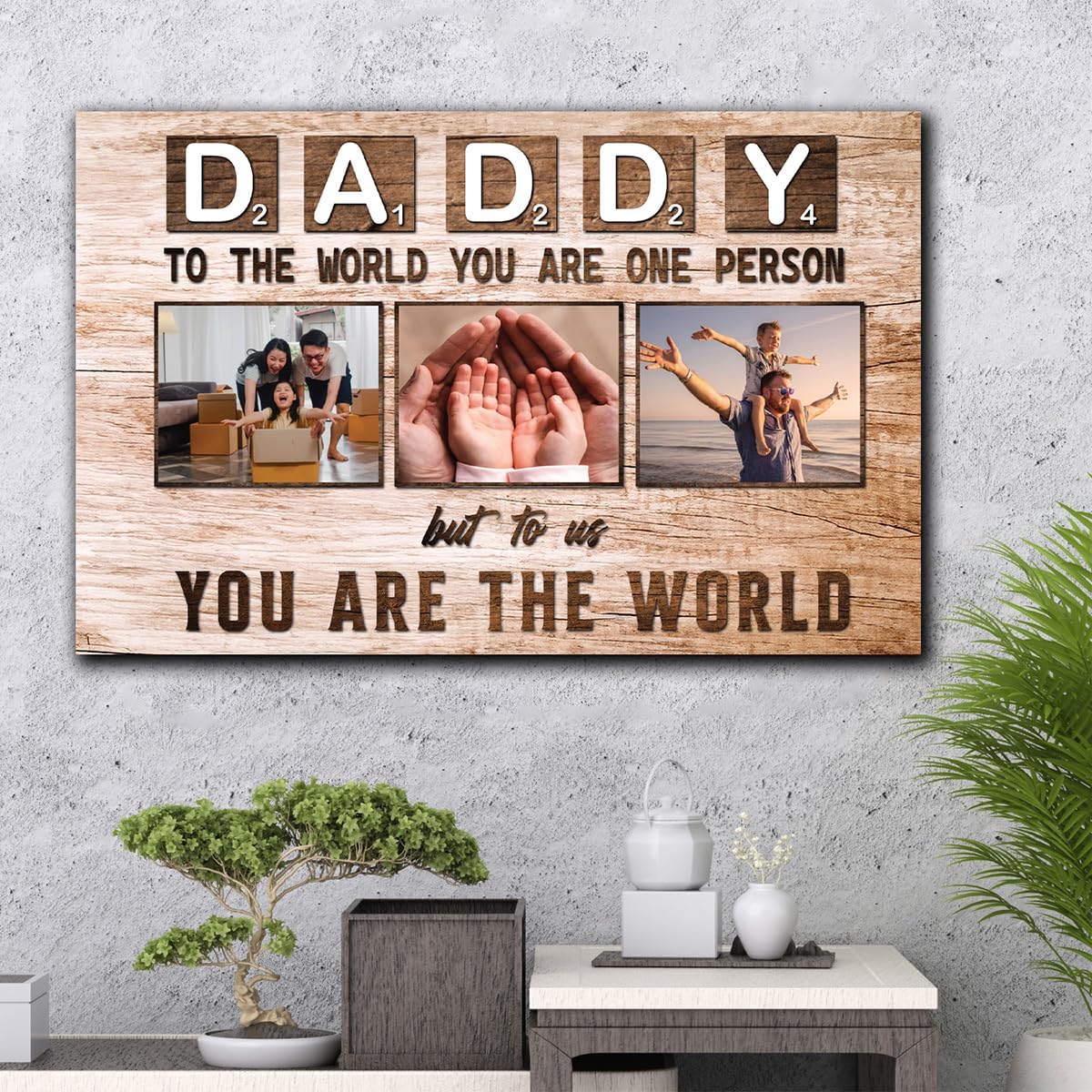 Personalized Dad Canvas With Photos, Fathers Day Canvas From Daughter, Daddy Gifts From Son, Happy Fathers Day Art From Kids, Father's Day Poster For Dad Grandpa Husband, Sentimental Dad Gifts