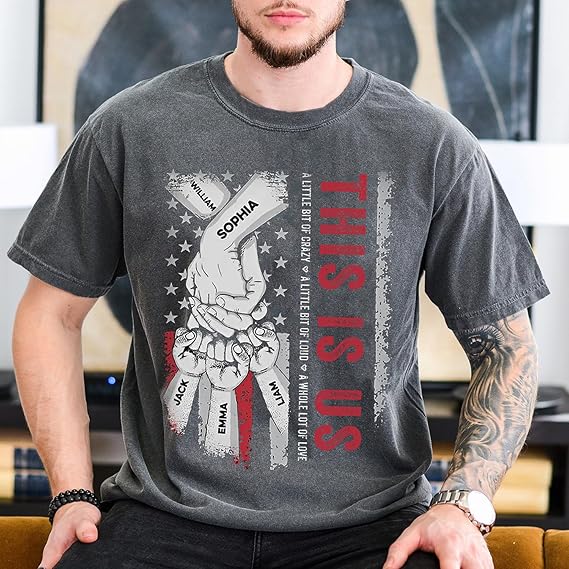 This is Us Personalized Dad Shirts Custom Dad Mom Shirt with Kids Names Family Gift Couple Gift Birthday Fathers Day Shirt for Daddy Mommy