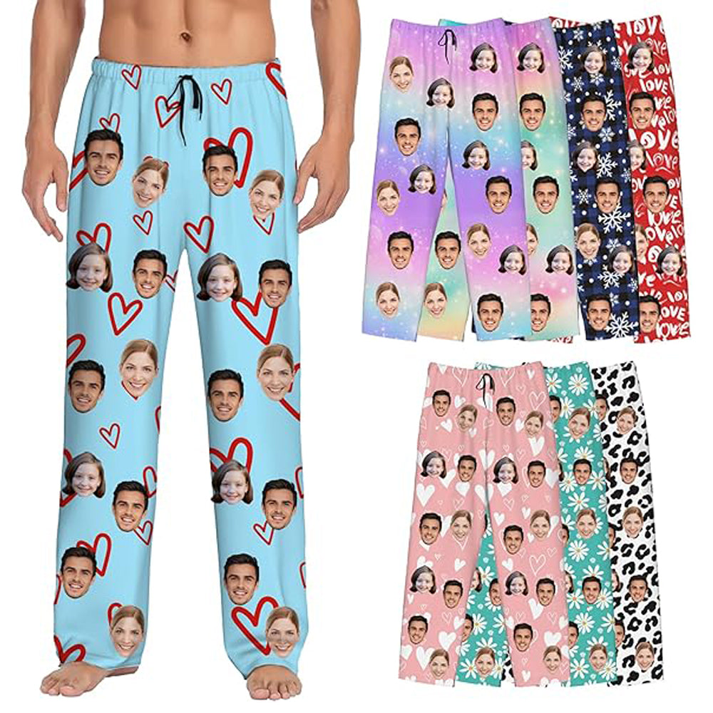 Personalized Pajamas Custom Face Pajama Pants for Men Women Customized Funny Sleepwear With Pet Photo Christmas Couple Gift