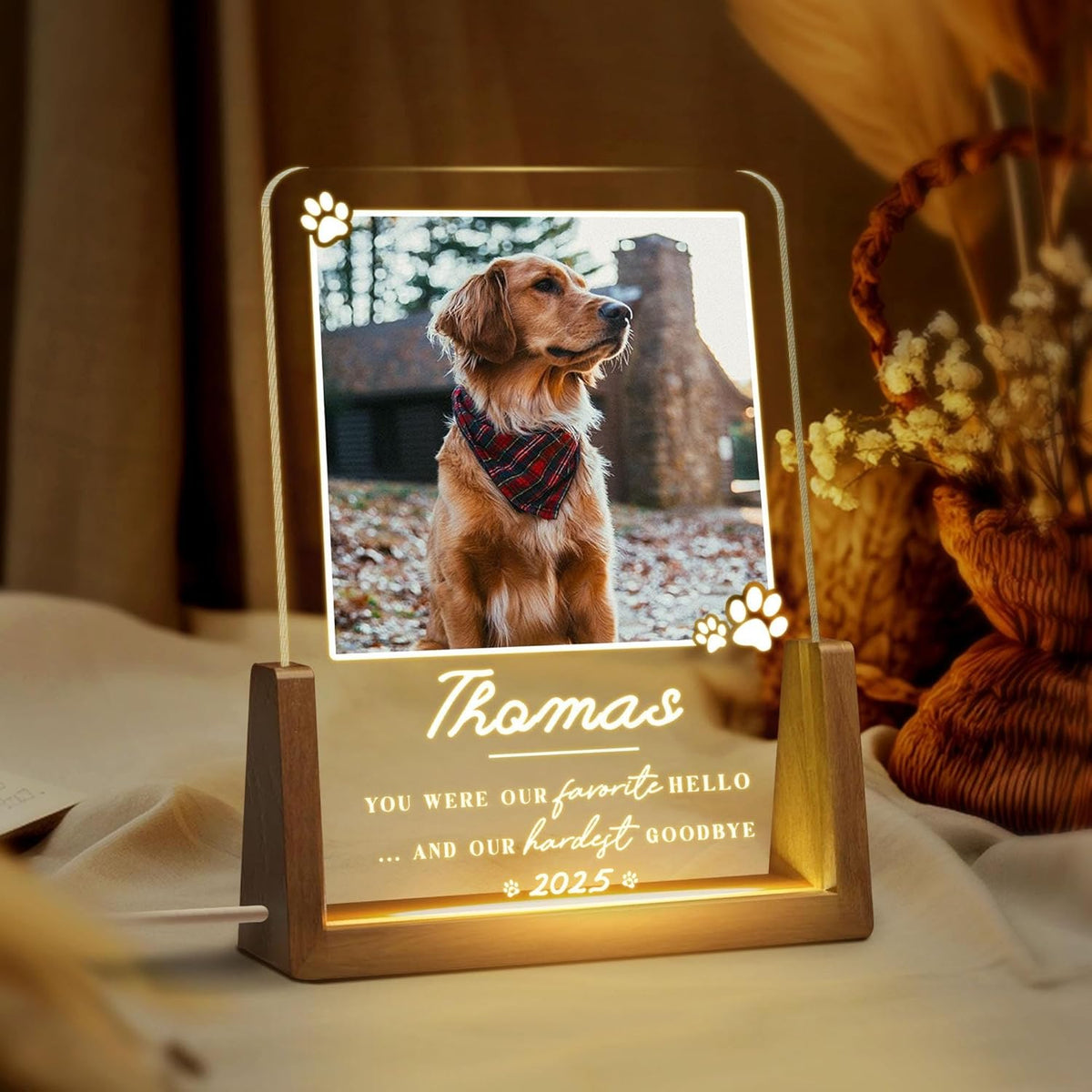 Personalized Pet Memorial LED Night Light, Custom Photo Pet Lover Keepsake, Dog Memorial Sympathy Gift, Personalized Light Up Sign for Dog Lovers, Custom Dogs Photo Gifts for Home Decor