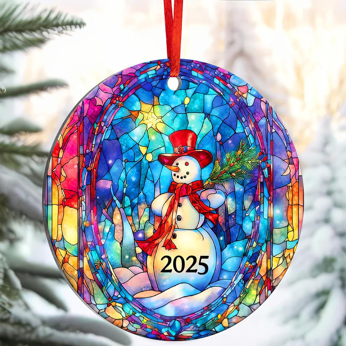 Christmas Ornaments 2025, Exchange for Women, Men, Collectible Dated Year Ornaments for Tree, Unique Acrylic Suncatcher, Printed Stained Glass Effect Decor
