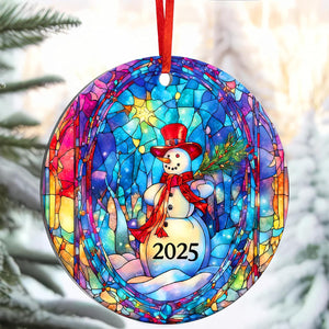 Christmas Ornaments 2025, Exchange for Women, Men, Collectible Dated Year Ornaments for Tree, Unique Acrylic Suncatcher, Printed Stained Glass Effect Decor