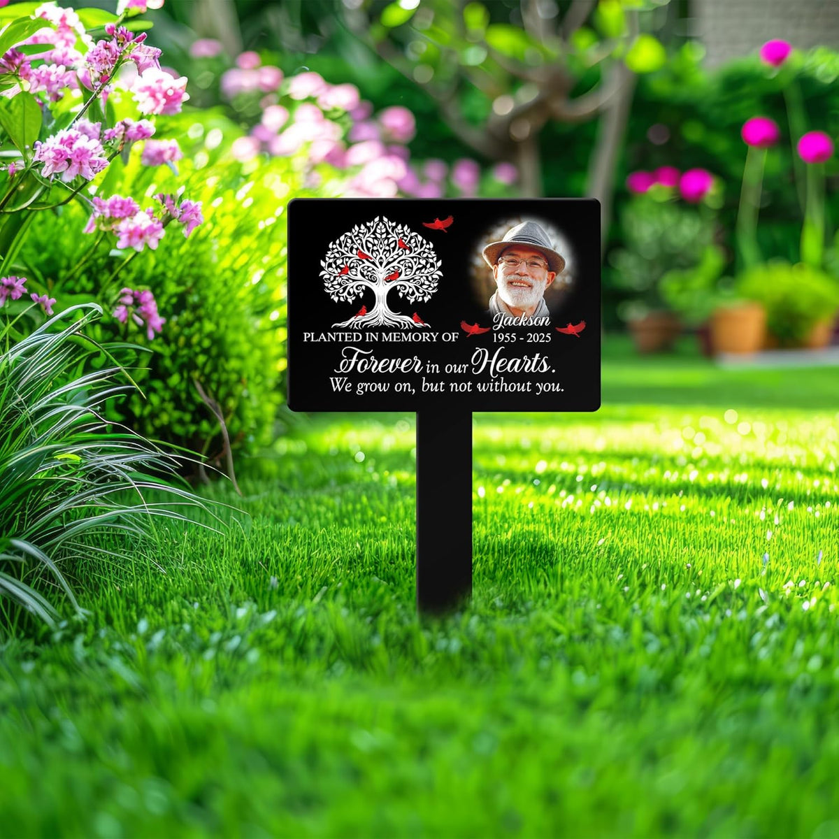 Personalized Memorial Garden Stake - Planted in Memory of Sympathy Gift for Loss of Loved One - Custom Outdoor Plaque with Photo, Name & Dates - Remembrance Garden & Grave Marker