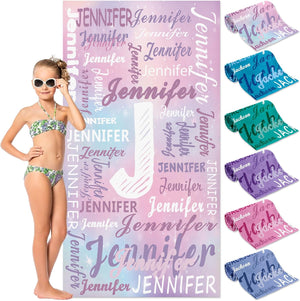 Personalized Kids Beach Towels Custom Sand Free Microfiber Beach Towel with Names & Monogram Customized Quick Dry Pool Towels for Girls Boys Standard Size Easter Gifts for Kids