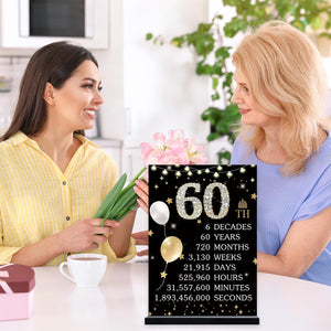 60th Birthday Decorations Gift for Women Men, Black Gold Back in 1965 Poster Acrylic Sign Centerpiece 60th Anniversary Table Decor, 60 Years Old Birthday Party Supplies