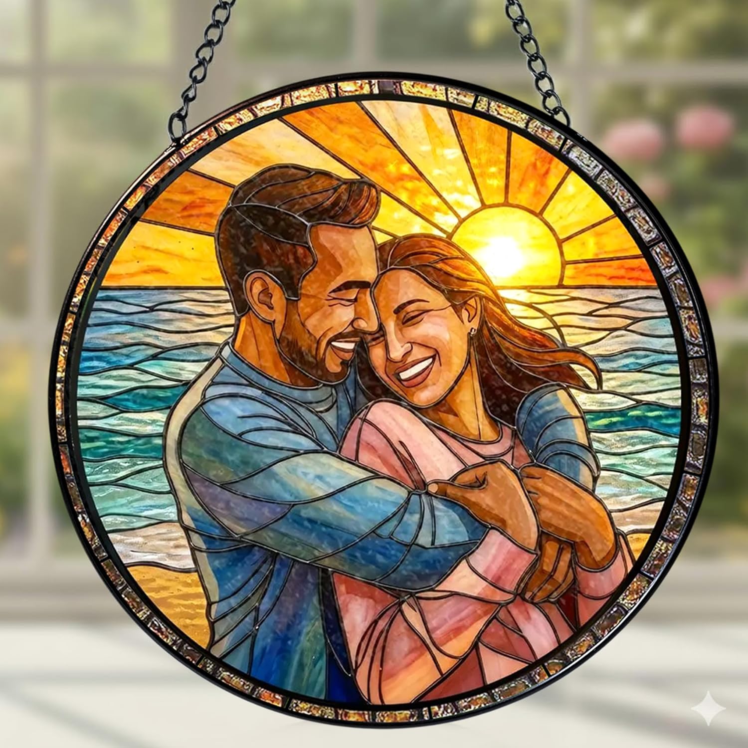 Personalized Couples Photo Faux Stained Glass Sun Catcher, Photo Cuople Portrait Faux Window Hanging Ornament Gifts for Her & Him, Custom Photo Gift, Birthday, Anniversary, Unique Valentine s Day