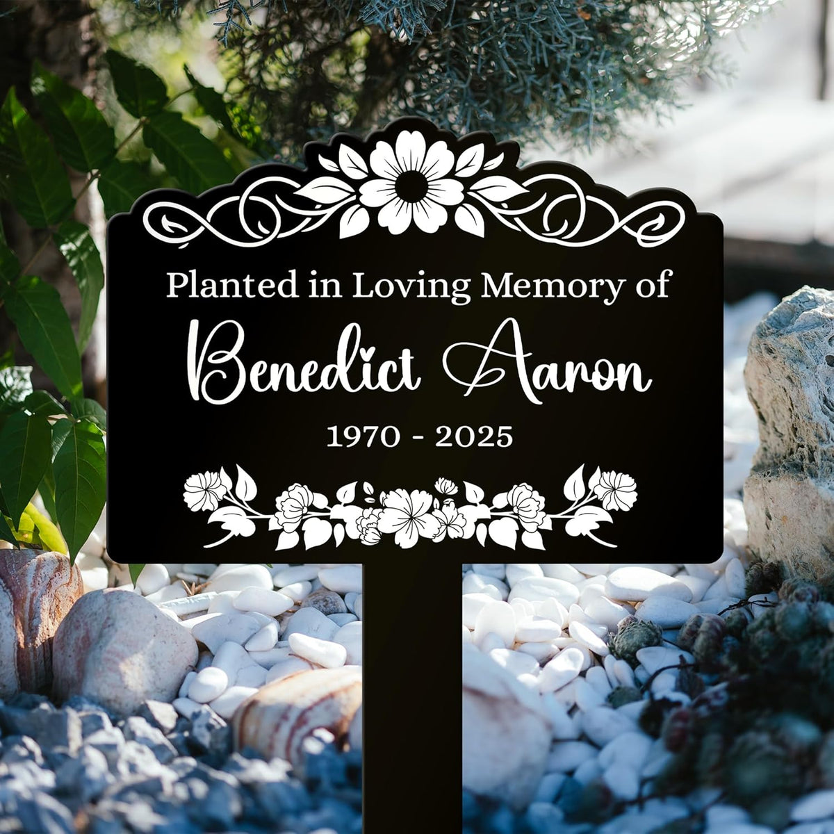 Custom Memorial Tree Sign with Stake, In Loving Memory of Loved Ones Grave Marker, Memorial Plaques for Outdoors, Remembrance Plaque Flower Memorial Garden Stake