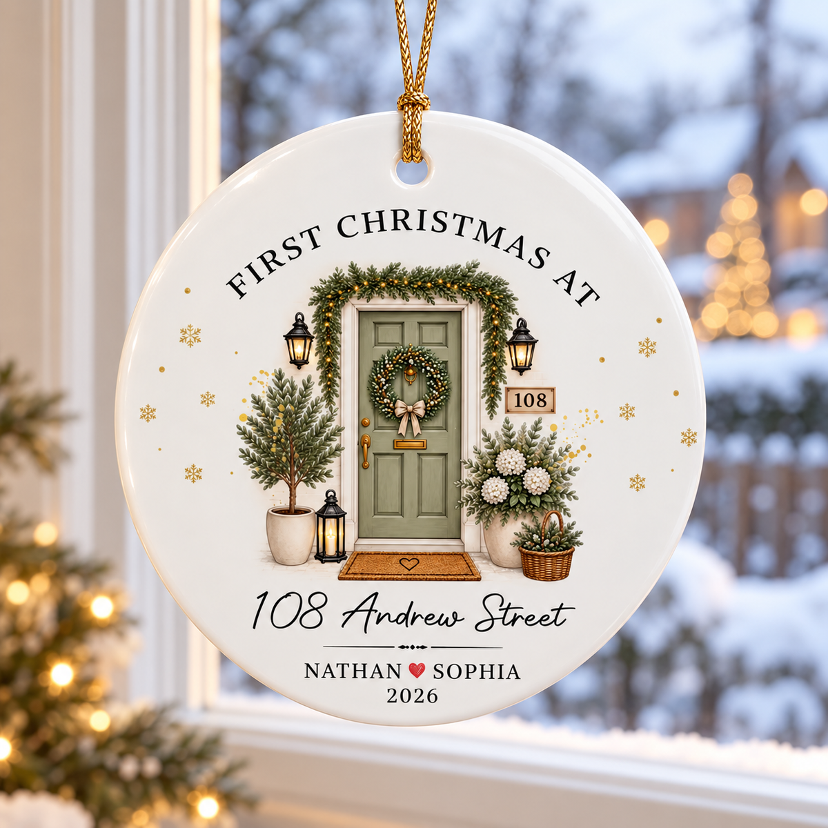 Personalized First Christmas At New Home Ornament, Winter Holiday Door Ceramic Keepsake 8222ecbd-4e9a-4510-b6f3-36b60a0c5ea5-banner-1.png