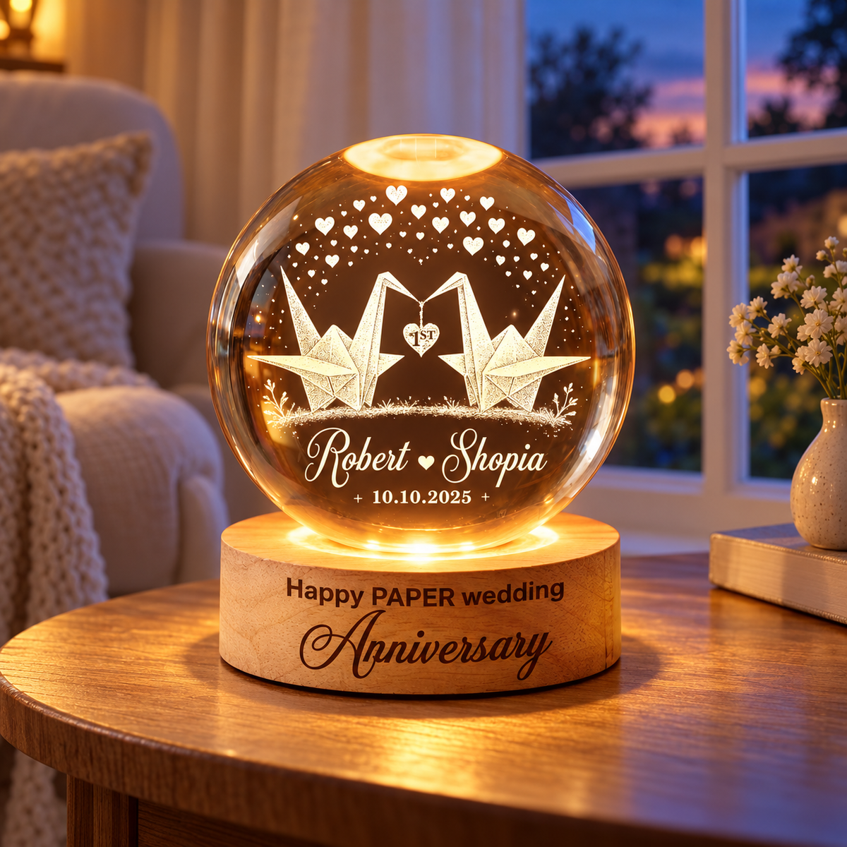 1st Paper Wedding Anniversary Crystal Ball Night Light, Paper Wedding, Paper Anniversary Gift, 1st Year Gift for Wife, The Paper Year Gifts 8256158c-940f-429f-b619-da99a5e61cea-banner-1.png