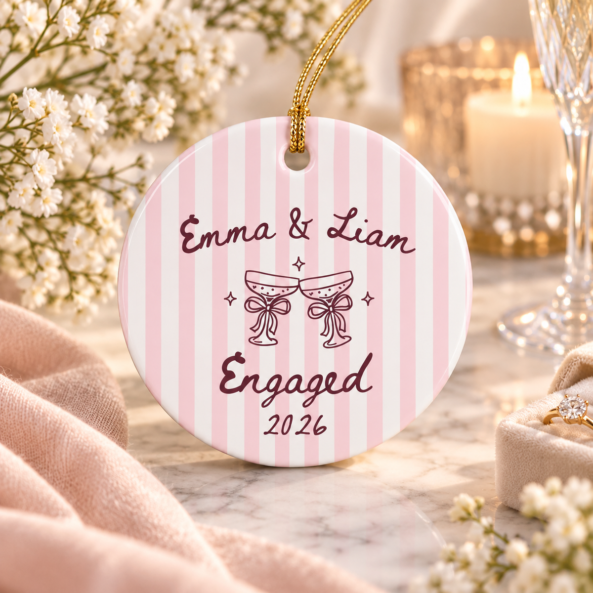 Engaged Ornament 2026 Custom Striped Engagement Ornament Ceramic Keepsake Wedding Gift for Engaged Couple Coquette Newlywed Gift Bride to Be 827415c7-7bda-4f3a-818a-238b6a9643d1-4d6dfdb4-6c3a-4ab2-9cda-bbd485b26771.png