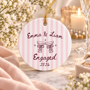 Engaged Ornament 2026 Custom Striped Engagement Ornament Ceramic Keepsake Wedding Gift for Engaged Couple Coquette Newlywed Gift Bride to Be 827415c7-7bda-4f3a-818a-238b6a9643d1-4d6dfdb4-6c3a-4ab2-9cda-bbd485b26771.png