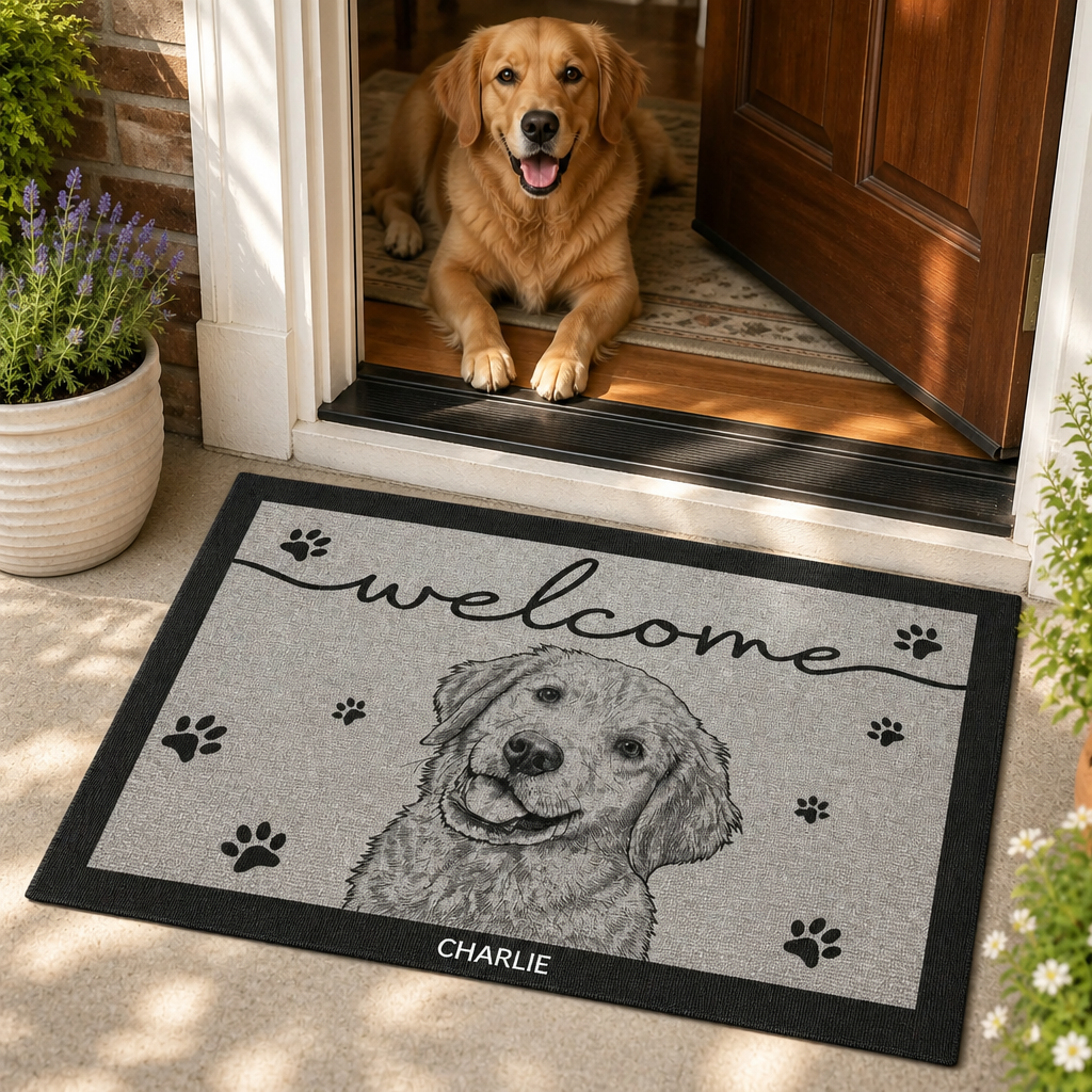 Custom Pet Portrait Welcome Doormat – Name & Line-Art Sketch - Personalized Doormat 827cd61c-cc8e-49a5-beb9-ecb03206eb4b.png