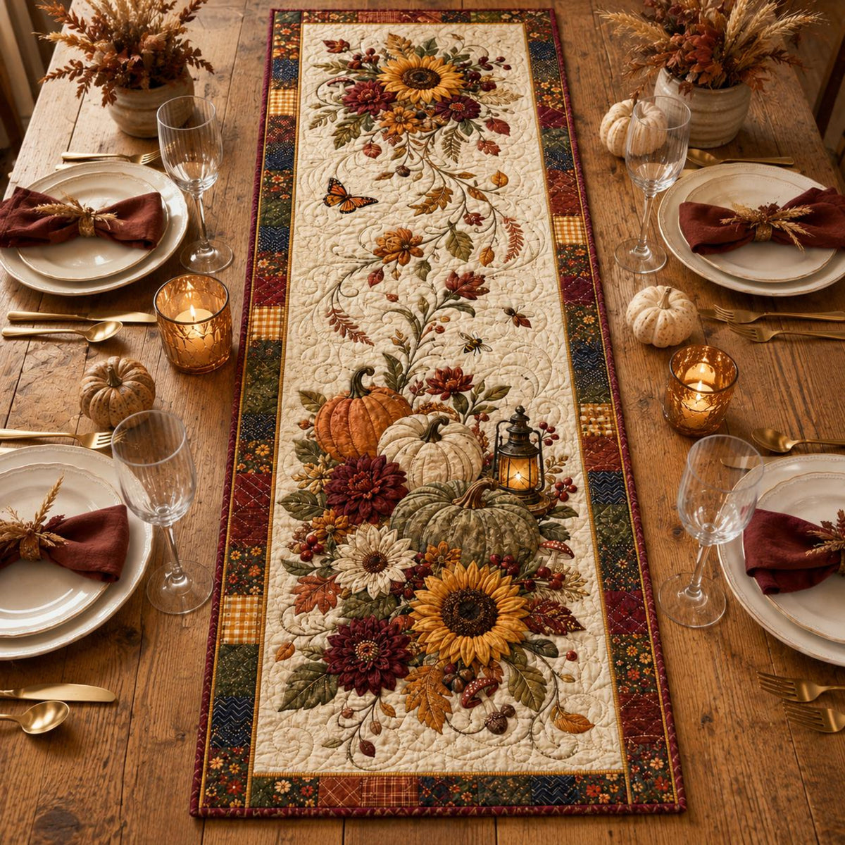 Quilted Sunflower & Pumpkin Table Runner, Fall Decor 828fd05f-0ac3-44ba-bc4c-0a3d85868cb3-2.jpg