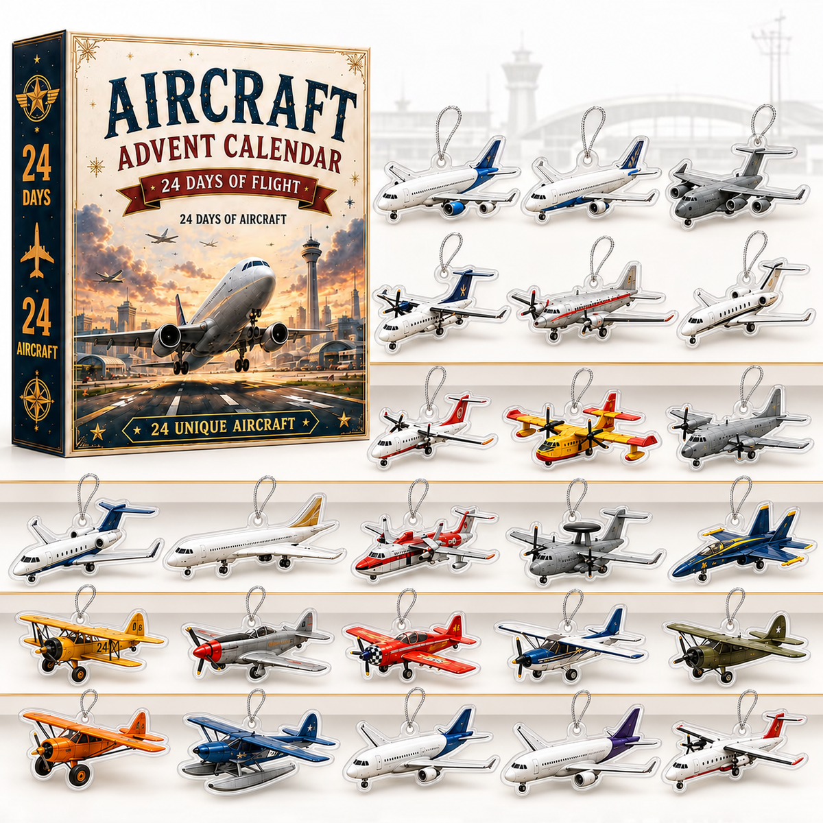 Aircraft Advent Calendar 2026 | 24 Days- 2D Acrylic Advent Calendar of Flight with Unique Miniature Airplanes, Jets & Aviation Collectibles. Birthday Gift 82b8143c-626b-4980-bf3e-a90b3ebbed49-24-charm-m-y-bay-acrylic-treo-d-y.png