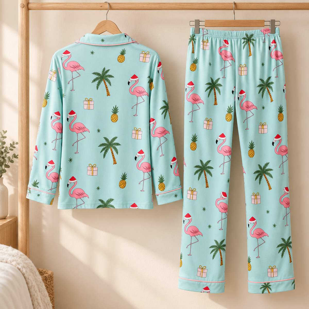 Tropical Flamingo Christmas Satin Pajamas Set, Palm Tree Holiday PJs, Beach Christmas Loungewear, Matching Family Xmas Sleepwear 82b931aa-742f-4735-9ae8-f468cb9aae6f-Pijama-mint-h-a-ti-t-Noel-m-t-sau.png