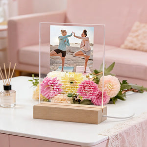 Personalised Best Friend Photo Multi Colour Acrylic LED Night Light with Name and Wooden Base Birthday Bridesmaid Anniversary Gift for Besties Sisters