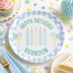 Boys Blue Gingham Plate, Personalized Name Plate for Boys, Custom Happy Birthday Cake Plate, Preppy Birthday Keepsake, Baby Shower Gifts 82d05d7c-c7a4-4a98-82e6-6a19970bda63-1.png