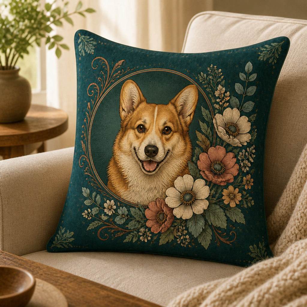 Art Nouveau Corgi Botanical Pillow - Pillow 82d26020-ddd5-4b7d-842e-200b5d770022.jpg