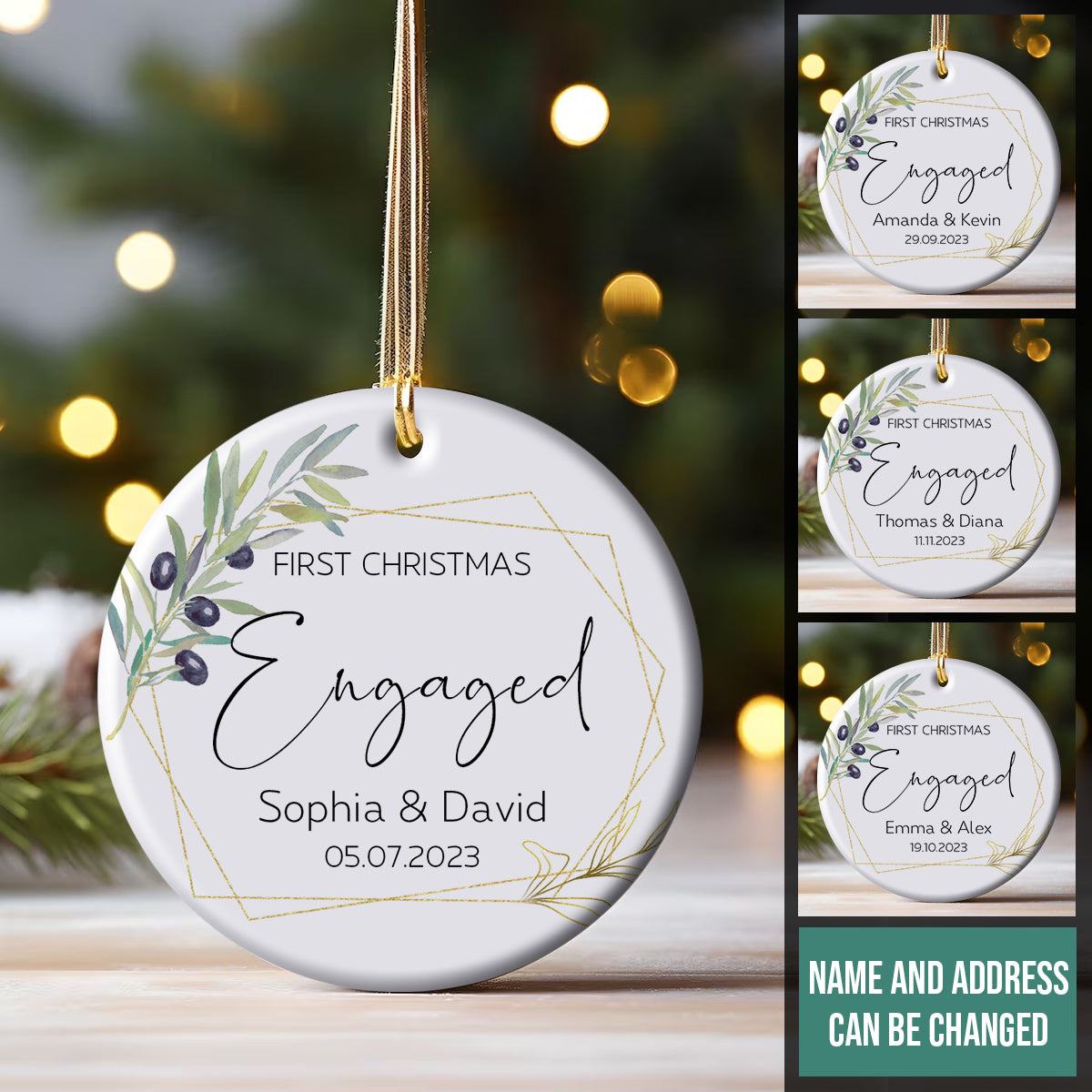 First Christmas Engaged - Personalized Ornament - Christmas Gift