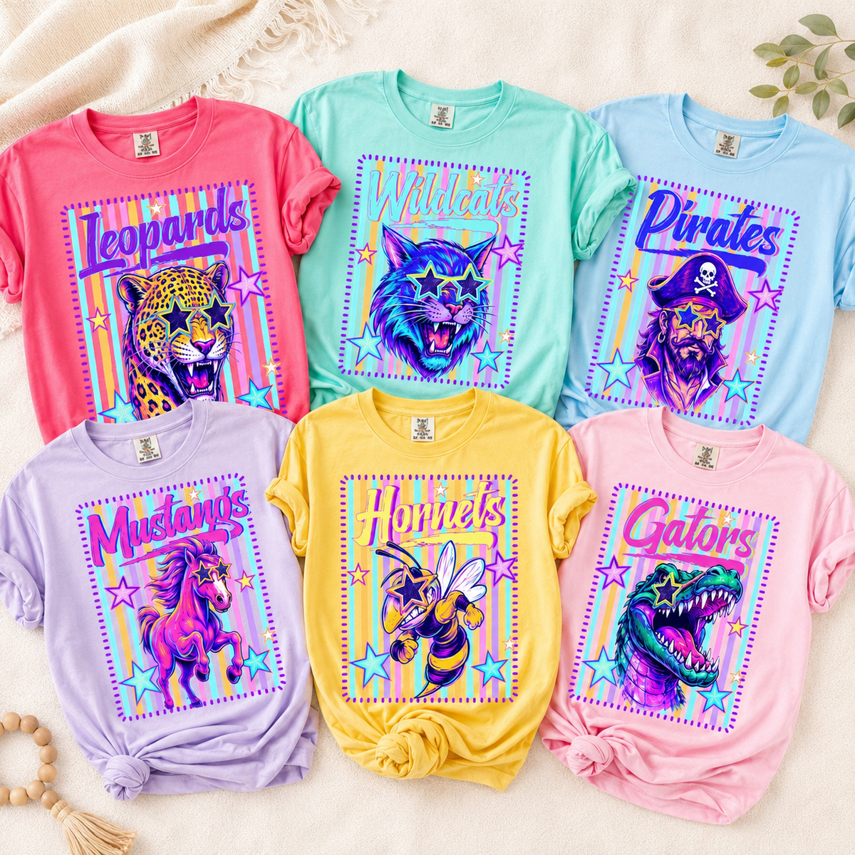 Custom Mascot Neon Striped Shirt, Preppy School Spirit Shirts, Back To School Tee, Matching Team Shirts, Game Day School Pride T-Shirt 83239451-a7c2-4eb4-93b4-3a911655feeb-banner-1.png