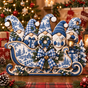 Blue Toile Christmas Gnome Wooden Block, Winter Sleigh Table Decor, Blue and White Holiday Shelf Decor, Christmas Gnome Gift For Family 83467916-1299-4700-890a-03bce9502c6b-hj3.jpg