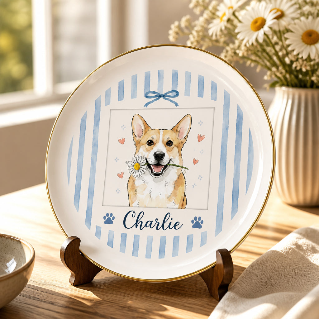 Custom Pet Watercolor Plate with Name – Cameo Laurel Edition - Personalized Personalized Ceramic Plate 83481b34-e2cd-4059-ab35-f53d1a1e210d.jpg