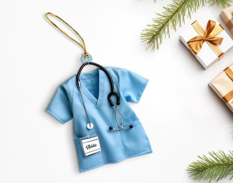 Scrubs Nurse Ornament - Personalized Doctor Christmas Ornament with Name and Stethoscope - Custom Healthcare Workers-Physician Keepsake Gift