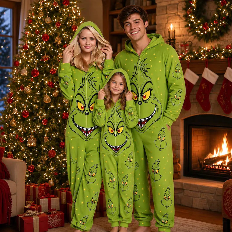 Family Matching Christmas Pajamas, Hooded Fleece Onesie, Green One Piece Pajamas, Holiday Family Matching Sleepwear, Cute Christmas Gift 8360808a-c3af-4afb-b68a-f4c2f0506121-fgfgh-2-.webp