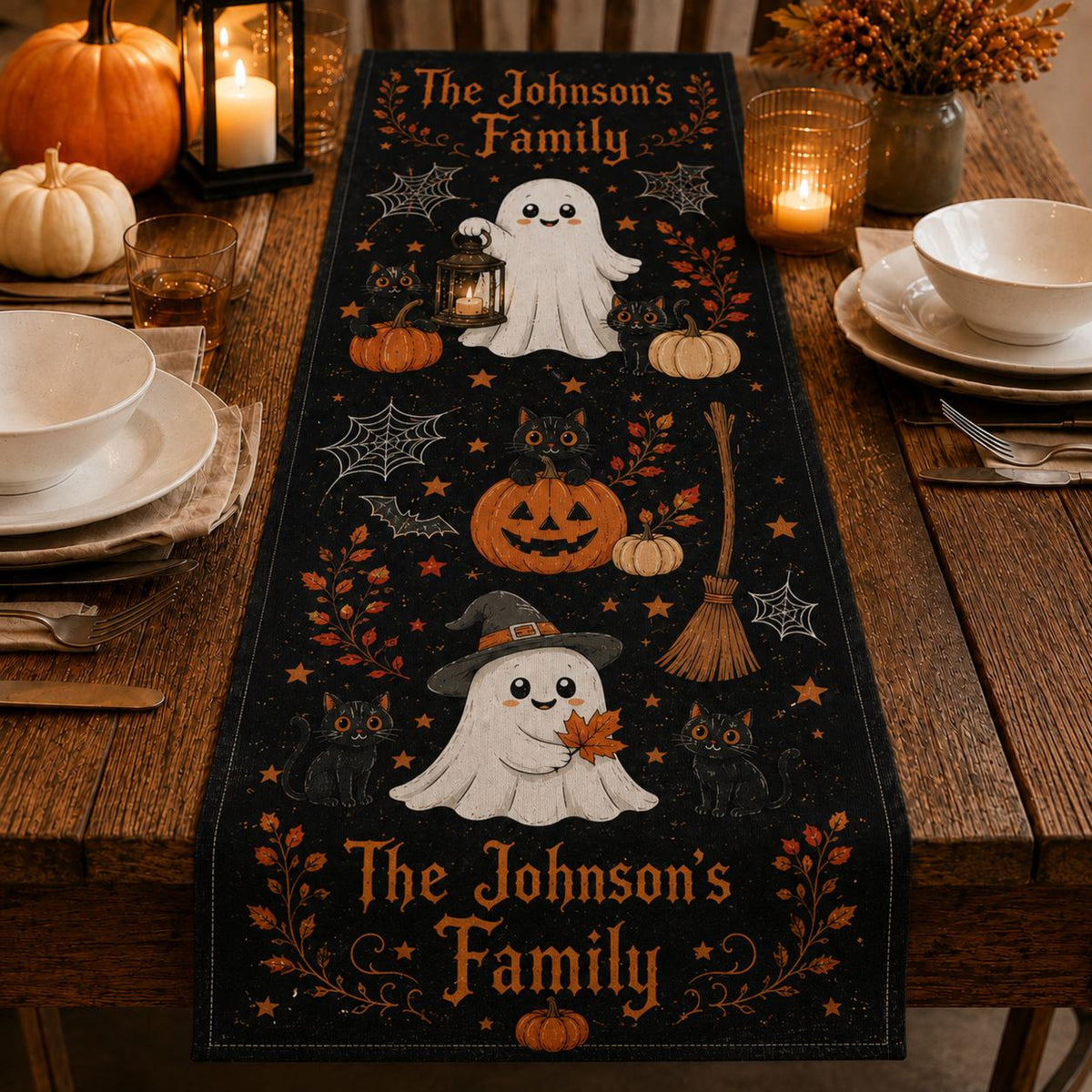 Personalized Halloween Table Runner, Cute Ghost and Pumpkin Runner, Fall Kitchen Dining Table Decoration 8369ee3c-2e12-401c-82f8-644ab25374bb-2.jpg