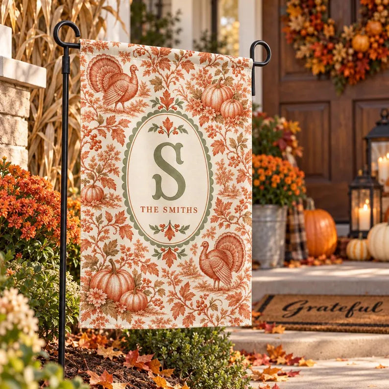Personalized Thanksgiving Garden Flag with Family Monogram, Turkeys and Pumpkins 836b117e-a9c5-46a2-b703-a02316df8279-ghghghghghghgh-4-.webp