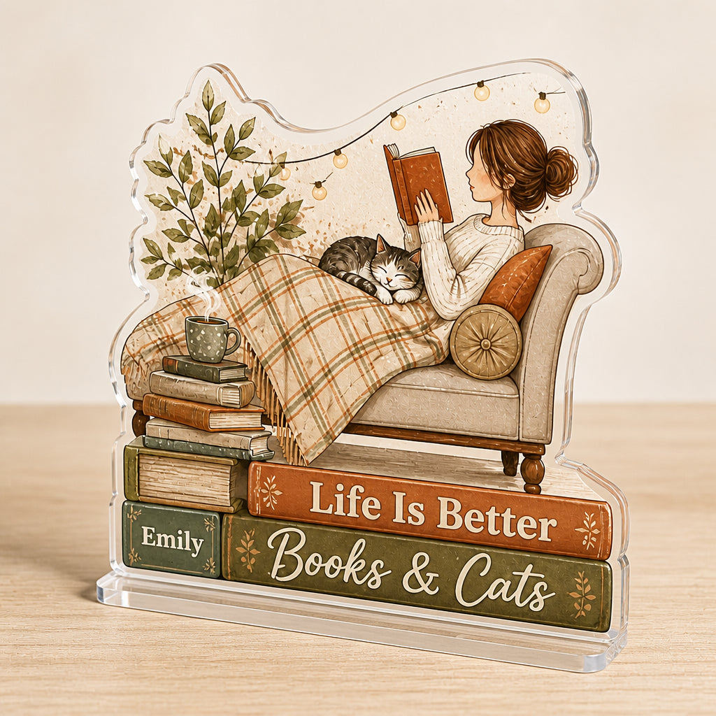 Books & Cats Cozy Reader Acrylic Standee – Personalized Name - Personalized Acrylic Custom shape Standing 1 layer (FS) 8374fca5-825b-469f-b34f-c7d1994e9755.jpg