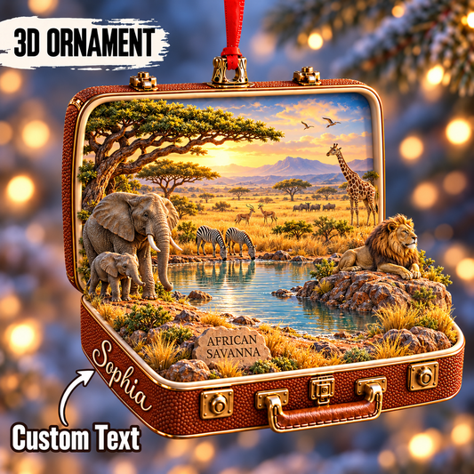Personalized African Savanna 3D Suitcase Christmas Ornament – Safari Travel Souvenir & Gift for Wildlife Lovers 83840dc2-f1d4-46e2-9dfd-f837477ef5a9-Sophia-s-African-Savanna-Suitcase-Ornament.png
