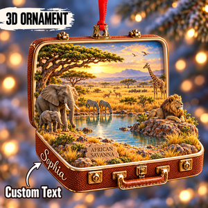 Personalized African Savanna 3D Suitcase Christmas Ornament – Safari Travel Souvenir & Gift for Wildlife Lovers 83840dc2-f1d4-46e2-9dfd-f837477ef5a9-Sophia-s-African-Savanna-Suitcase-Ornament.png