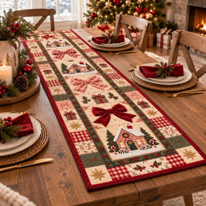 Christmas Quilt-Style Table Runner, Gingerbread House, Red Bow Holiday Decor 83890071-a675-416b-988a-8042d12f353b-1.jpg
