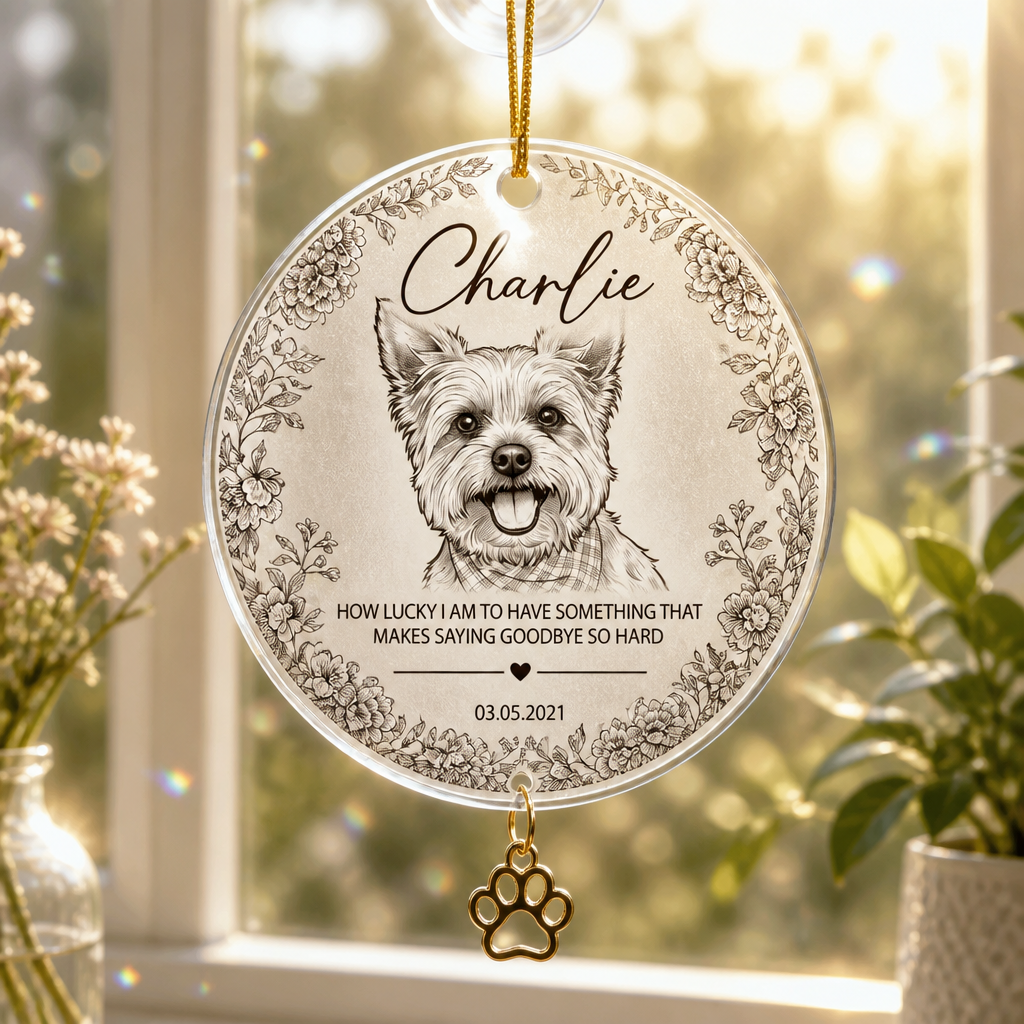 Custom Pet Memorial Botanical Portrait Ornament - Personalized 1 Layered Suncatcher with Charm 838a7356-4125-43c7-97c5-b387cb52828b.png