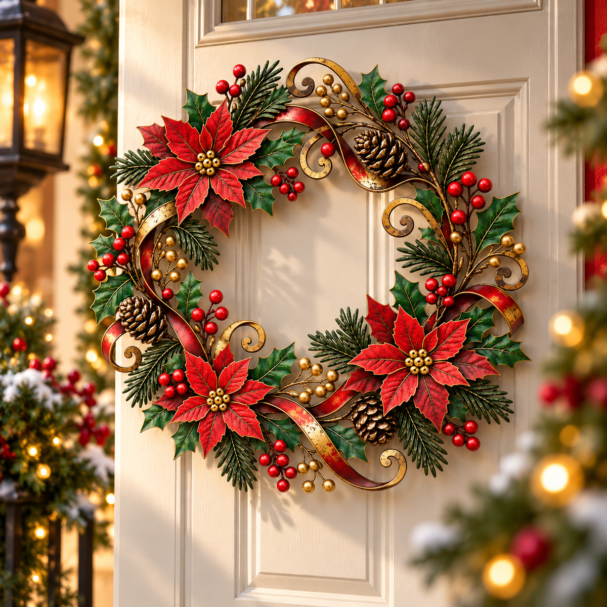 Christmas Poinsettia Metal Wreath, Holiday Door Decor With Holly, Pine Cones, Red Berries And Gold Ribbon 8398cce2-72dc-4e1f-b91c-4f793ac49bca-81697ffa-e2dd-46ce-af97-4e5c26426870.png