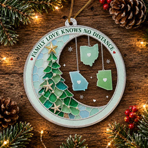 Family Love Knows No Distance Acrylic Ornament, Personalized Family Name Christmas Ornament, Long Distance Keepsake, Gift for Loved Ones 83a28b03-36f8-4887-a069-1a29e86ee251-reeeee-1-.webp