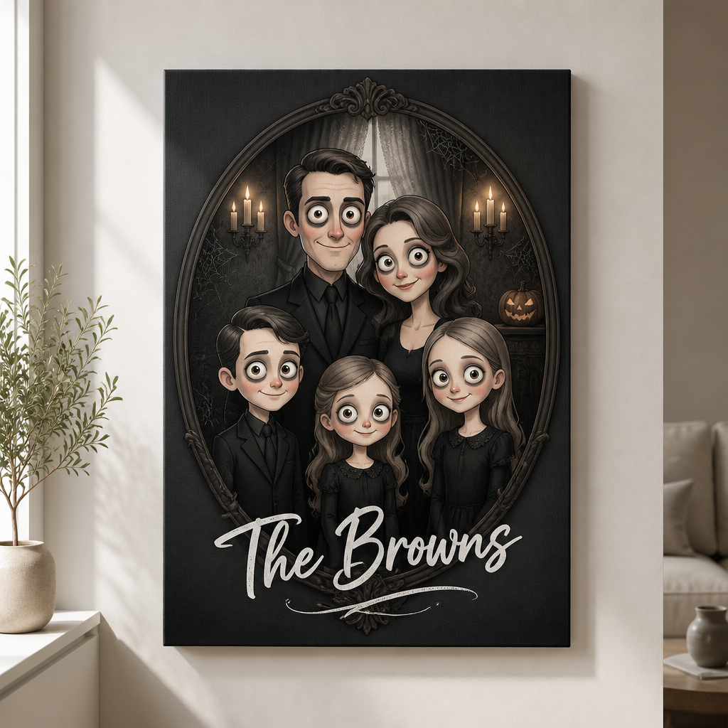 Custom Spooky Family Portrait Canvas — Gothic Cartoon From Your Photo with Family Name - Personalized Canvas 8417a2d7-5476-4841-934f-c03165c81ae1.png