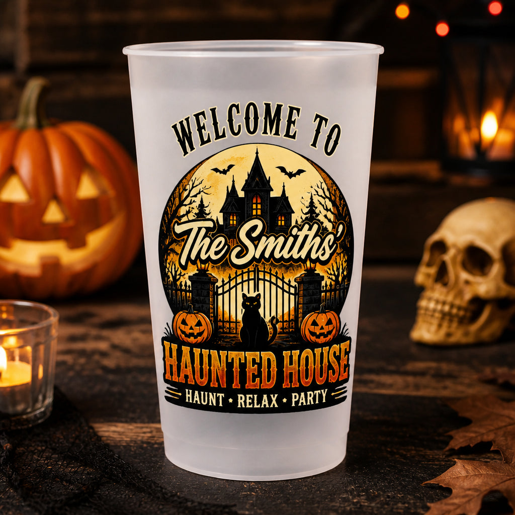 Welcome To The {Family}'s Haunted House - Frosted Party Cup - Personalized Plastic Frosted Water Cup 84571f59-a7c5-426c-8703-acc60fcc6af9.jpg