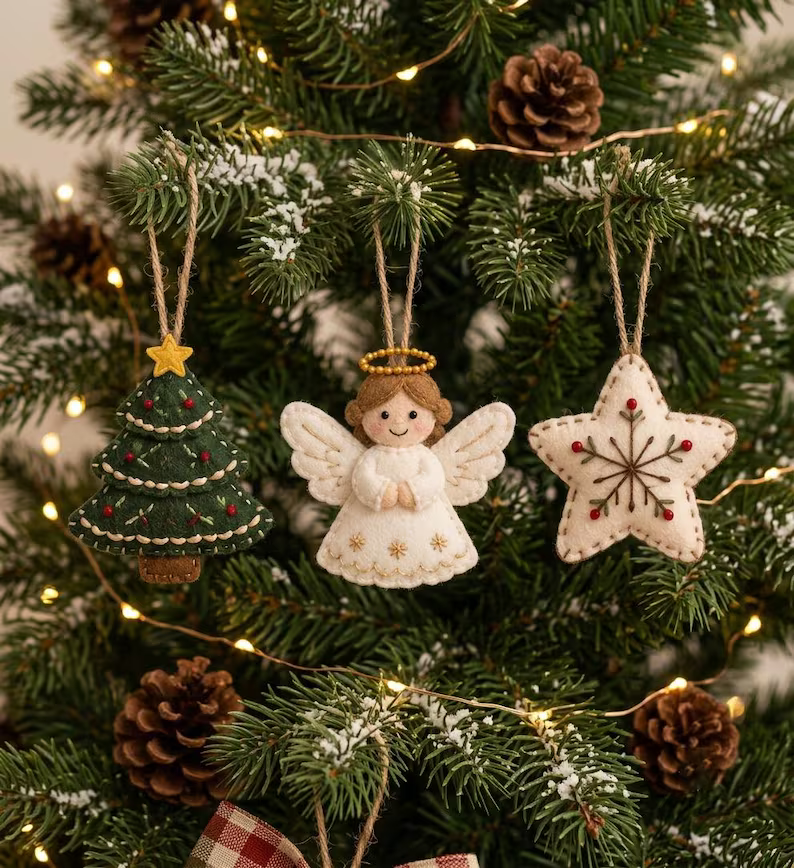 Handmade Christmas Felt Ornament Set, Santa, Snowman & Reindeer Tree Decorations, Traditional Winter Holiday Decor, Cute Christmas Gift 8458774c-76b7-4887-aa72-0dace2cd86df-c2_converted.png
