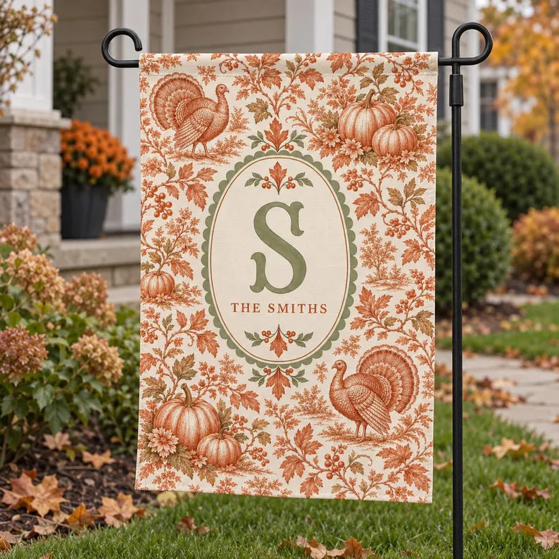 Personalized Thanksgiving Garden Flag with Family Monogram, Turkeys and Pumpkins 84597e63-8203-4a08-993d-c36f2aa9d3d6-ghghghghghghgh-2-.webp