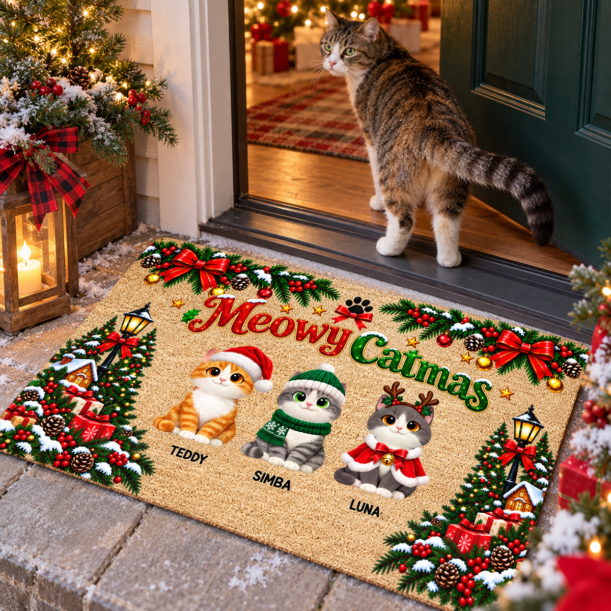 Christmas Meowy Catmas Cute Cats - Personalized Doormat - Christmas Gift For Cat Lovers, Christmas Decor 84629f8a-141c-4886-aaba-f2e42182619f-MOCKUP-3.png