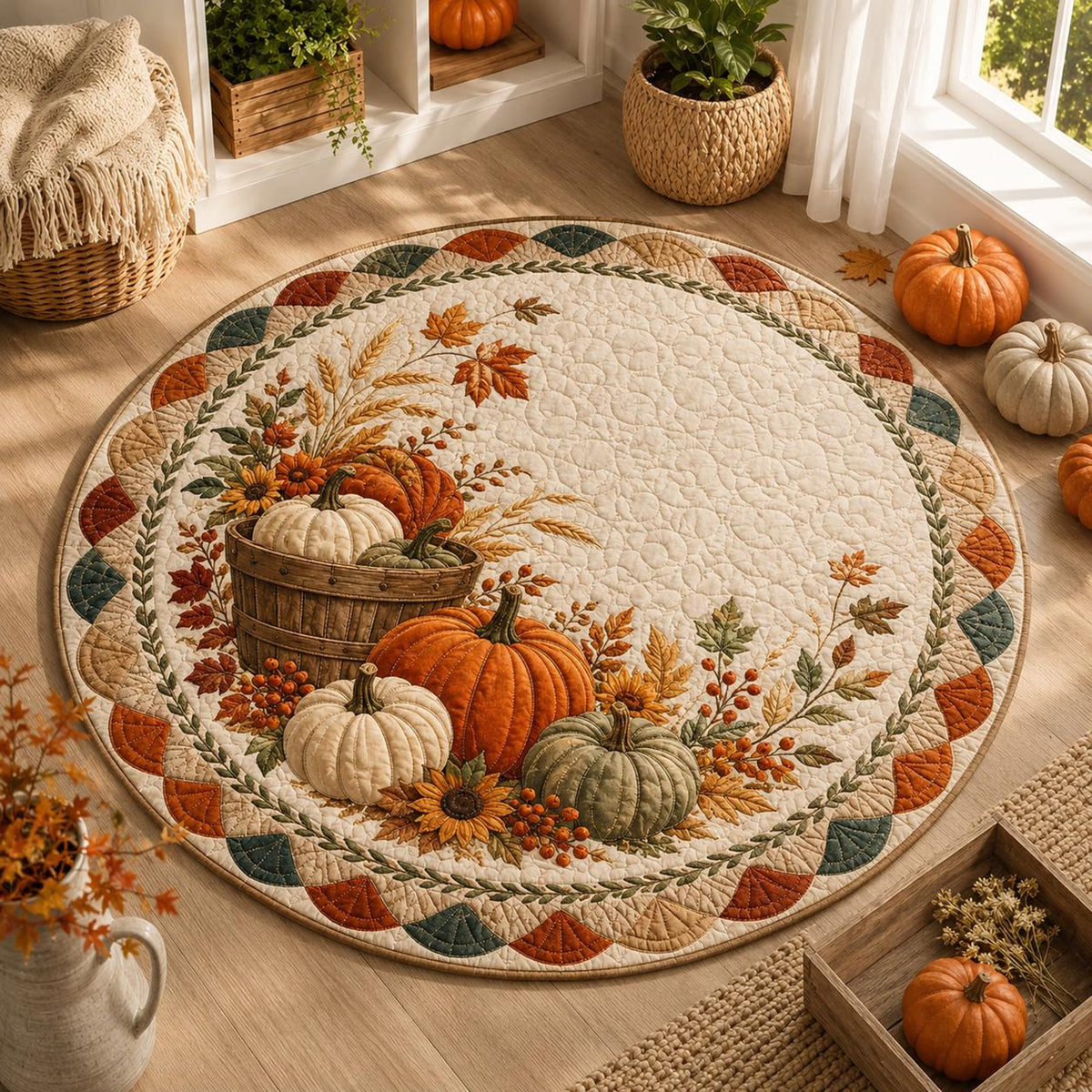 Fall Pumpkin Round Quilted Rug, Autumn Harvest Area Rug, Farmhouse Pumpkin Decor, Thanksgiving Rug, Cozy Fall Home Decor 846738f0-c722-428c-bd97-b87be0ac613d-1.jpg